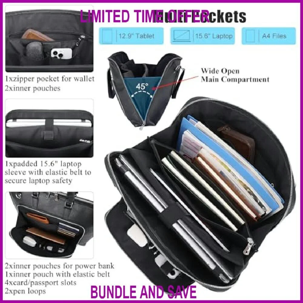 Leather Slim Briefcase for 15.6-16 Inch Laptop Professional Business Messenger